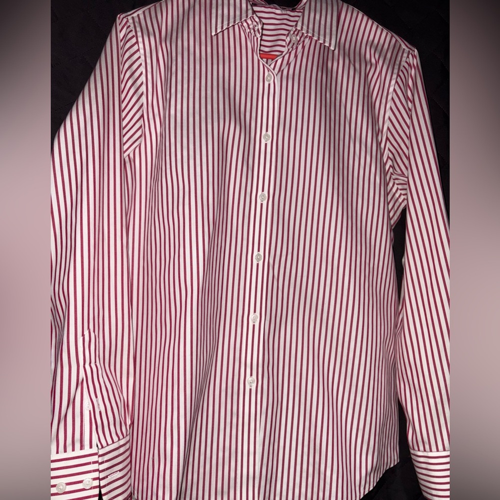 Jones New York Red and White Striped Women’s Shirt #1225 - Picture 2 of 6